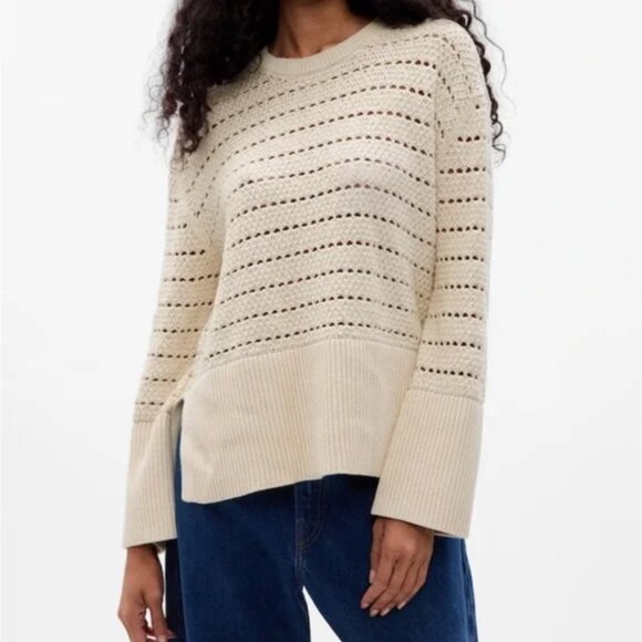 Gap Crochet Split-Hem Chino Cream Sweater - Picture 1 of 11
